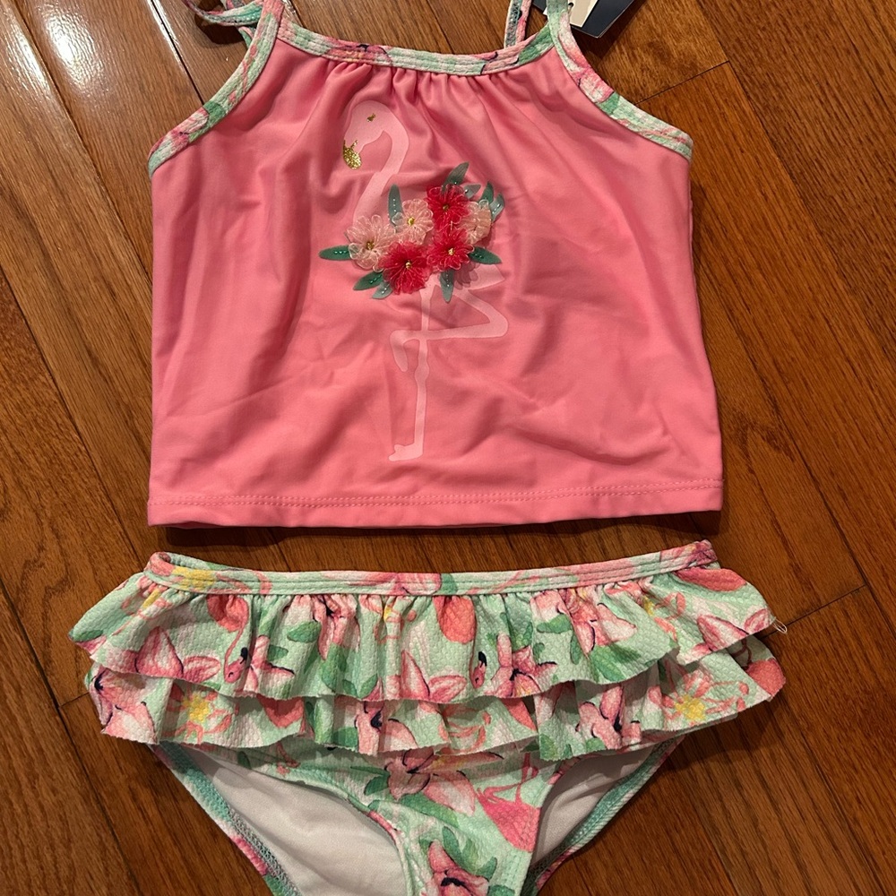 Crown & Ivy Flamingo Two-piece Girls Swimsuit, Size 5, NWT